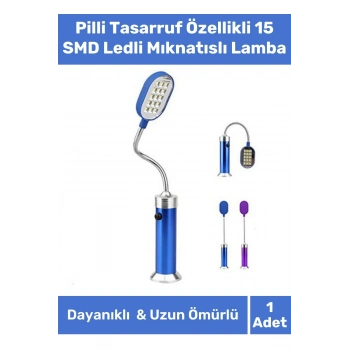 Özel Üretim Beyaz Işık Aleminyum Metal Gövde Pilli Tasarruf Özellikli 15 SMD Ledli Mıknatıslı Lamba