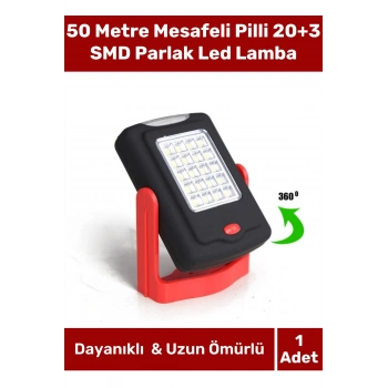 Deluxe Seri Sert Plastik Beyaz Işık 50 Metre Mesafeli Pilli 20+3 SMD Parlak Led Lamba