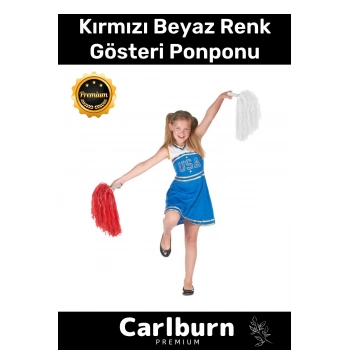 Premium Seri Tutma Yerli Rahat Sağ ve Sol El 2 Adet 25 cm Amigo Gösteri Ponponu Çift - Kırmızı Beyaz