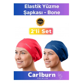 Premium Su Geçirmez Sızdırmaz Renkli Silikon Yüzücü Havuz Deniz Bone Elastik Yüzme Şapkası 2li Set