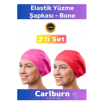 Premium Su Geçirmez Sızdırmaz Renkli Silikon Yüzücü Havuz Deniz Bone Elastik Yüzme Şapkası 2li Set