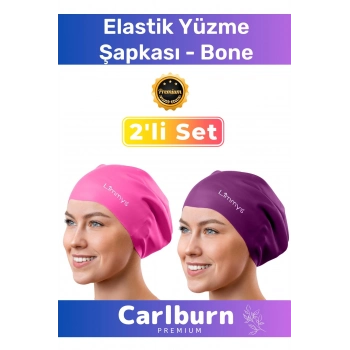 Premium Su Geçirmez Sızdırmaz Renkli Silikon Yüzücü Havuz Deniz Bone Elastik Yüzme Şapkası 2li Set