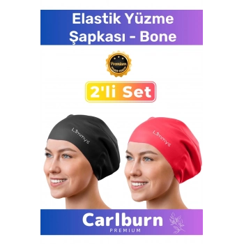 Premium Su Geçirmez Sızdırmaz Renkli Silikon Yüzücü Havuz Deniz Bone Elastik Yüzme Şapkası 2li Set
