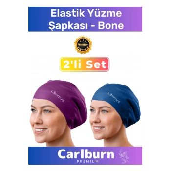 Premium Su Geçirmez Sızdırmaz Renkli Silikon Yüzücü Havuz Deniz Bone Elastik Yüzme Şapkası 2li Set