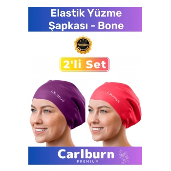 Premium Su Geçirmez Sızdırmaz Renkli Silikon Yüzücü Havuz Deniz Bone Elastik Yüzme Şapkası 2li Set