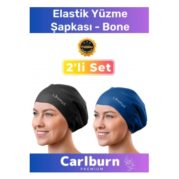 Premium Su Geçirmez Sızdırmaz Renkli Silikon Yüzücü Havuz Deniz Bone Elastik Yüzme Şapkası 2li Set