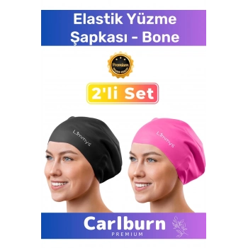Premium Su Geçirmez Sızdırmaz Renkli Silikon Yüzücü Havuz Deniz Bone Elastik Yüzme Şapkası 2li Set