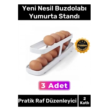 Premium Buzdolabı Plastik 2 Katlı Kullanışlı Pratik Raf Düzenleyici Yeni Nesil Yumurta Standı 3 Adet