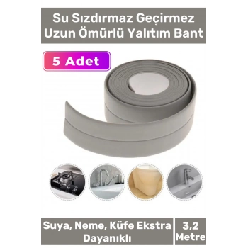 Premium Su Geçirmez Sızdırmaz Dayanıklı Pvc Yağ Kenar Küf Önleyici 3.2m Gri İzolasyon Bant 5 Adet