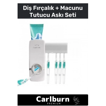 Premium Seri Her Tip Macunla Uyumlu Pratik Yapışkanlı Diş Macunu Sıkacağı 5 Adet Fırçalık Askı Seti