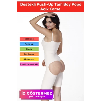 Vücut Şekillendirici İz Bırakmaz Kaymaz Sıkılaştırıcı Destekli Push-Up Tam Boy Popo Açık Korse