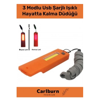 Premium Acil Durum Deprem Taşınabilir Aydınlatmalı 3 Modlu Usb Şarjlı Işıklı Hayatta Kalma Düdüğü