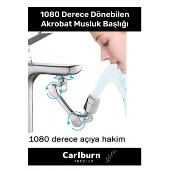 Premium Çift Fonksiyonlu Metal Görünümlü 1080 Derece Dönebilen Akrobat Musluk Ucu Başlığı