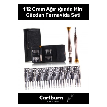 Özel Üretim 112 Gr Ağırlığında Dayanıklı 24 Uçlu 1 Kalemli Hafif Mini Çıtçıtlı Cüzdan Tornavida Seti