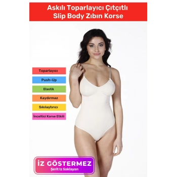 İz Saklayan Lazer Kesim İnceltici Etkili Push-Up Askılı Toparlayıcı Çıtçıtlı Slip Body Zıbın Korse
