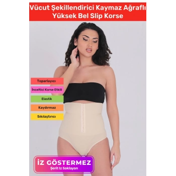 1 Beden İncelten Toparlayıcı Sıkılaştırıcı Vücut Şekillendirici Kaymaz Ağraflı Yüksek Bel Slip Korse
