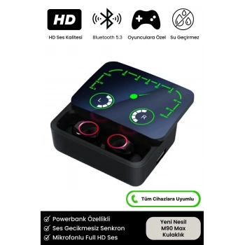 Full HD Stereo Ses Mikrofonlu Powerbanklı Gaming Oyuncu 5.3 Bluetooth M90 Max Kablosuz Kulaklık