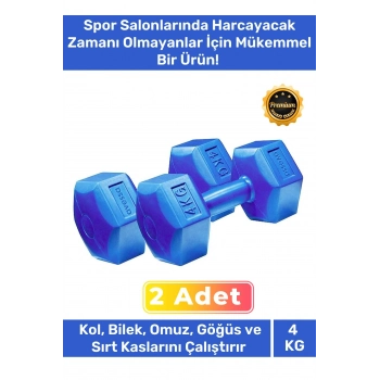 Özel Plastik Köşeli Spor Egzersiz Vücut Kas Geliştirme Fitness Ağırlık Mavi 4 Kg Dambıl Set - 2 Adet