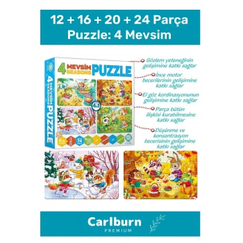 Özel Üretim Zeka Geliştirici Eğitici Çocuk 12 + 16 + 20 + 24 Parça Puzzle: 4 Mevsim