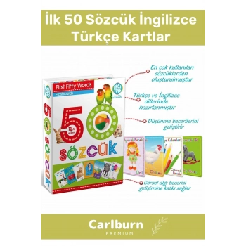Özel Üretim Zeka Geliştirici Yabancı Dil Eğitici Çocuk İlk 50 Sözcük İngilizce Türkçe Kartlar