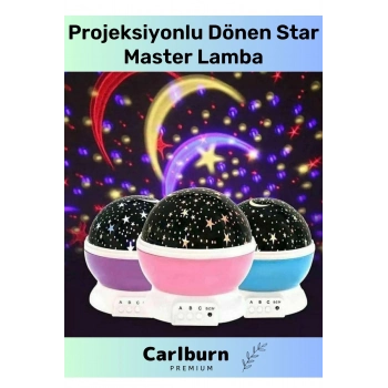 Özel Üretim 8 Modlu Rgb Çok Renkli Pilli Projeksiyonlu Dönen Çocuk Bebek Odası Lamba