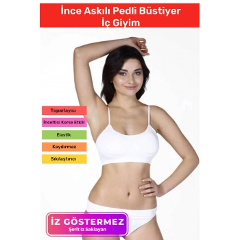 Yeni Sezon Esnek Askılı Pedli Rahat Konforlu Kadın Beyaz Ince Askılı Pedli Büstiyer İç Giyim