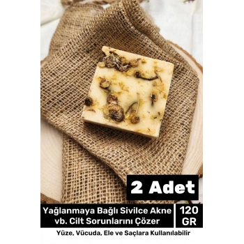 Lüks %100 Doğal Güzel Kokulu El Yüz Saç Vücut Cilt Orijinal Bitkisel Papatya Sabunu 120G - 2 Adet