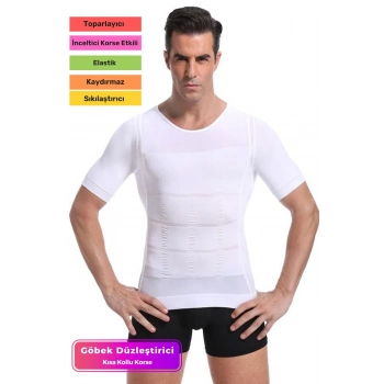 Bel Göğüs Dik Duruş Jinekomasti Toparlayıcı Erkek Extra Göbek Sıkılaştırıcı Kısa Kol Korse Atlet