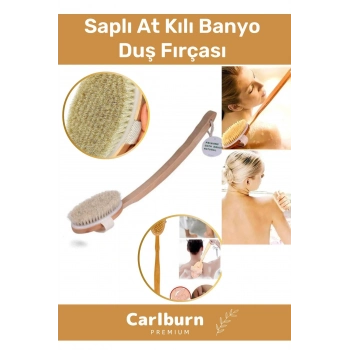 Lüks %100 Doğal Selülit Önleyici Yumuşak Vücut Masaj At Kılı Saplı Uzun Banyo Duş Fırçası