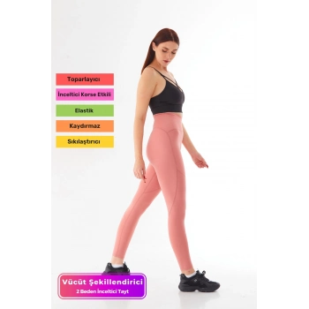 Yeni Sezon Yüksek Bel Sıkılaştırıcı Toparlayıcı Vücut Şekillendirici Toz Pembe Günlük Şık Spor Tayt