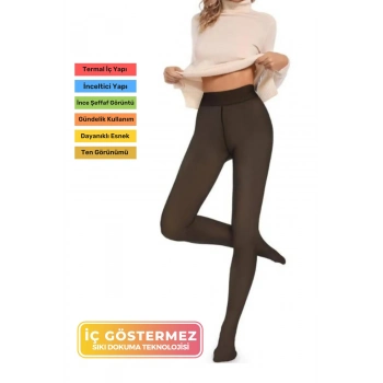 Nefes Alabilen Peluş Kışlık İnceIçi Polarlı Dokuma Siyah Şık Ten Görünümlü Termal Külotlu Çorap Tayt