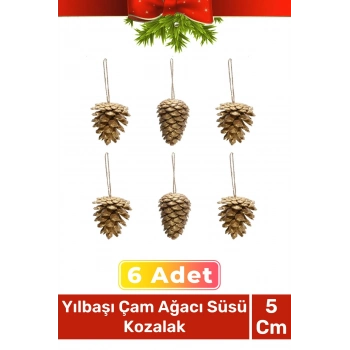 Özel Üretim Lüks Noel Parti Dekoratif Yeni Yıl Kış Yılbaşı Çam Ağacı Süsü Kozalak Altın 6lı