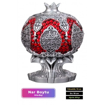 Özel Üretim Kutulu Antik Gümüş Canlılık Pozitiflik Dekoratif Ayet-el Kürsi Bereket Nar Boytu Biblo