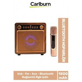 Yüksek Sesli 10W Güçlü Usb Sd Aux Kablosuz Ayarlı Mikrofonlu Ledli Taşınabilir Bluetooth Hoparlör