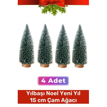 Mini Çam Masaüstü Minyatür Dekorasyon Küçük Süs Kar Yeni Yıl Noel Yapay Sedir Ağacı 15cm 4 Adet