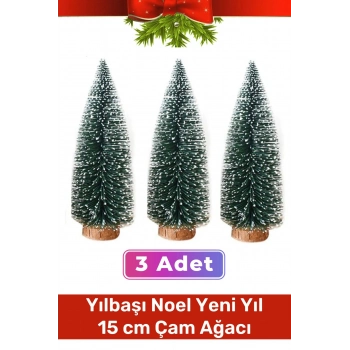 Mini Çam Masaüstü Minyatür Dekorasyon Küçük Süs Kar Yeni Yıl Noel Yapay Sedir Ağacı 15cm 3 Adet
