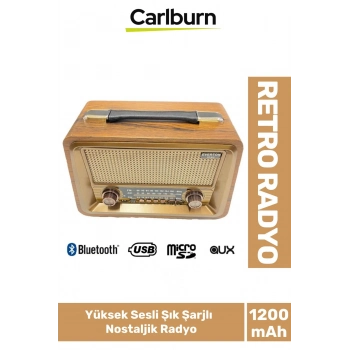 Yüksek Sesli Retro Şık Şarjlı Bluetooth Müzik Çalar Usb Sd Aux Fm Radyo Nostaljik Müzik Kutusu