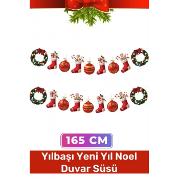 Özel Üretim Tek Taraflı Baskı Yeni Yıl Noel Yılbaşı Dekoratif Kağıt Banner Çelenk Duvar Süsü -165cm