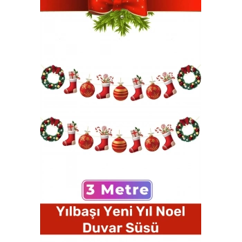Özel Üretim Tek Taraflı Baskı Yeni Yıl Noel Yılbaşı Dekoratif Kağıt Banner Çelenk Duvar Süsü 3 Metre