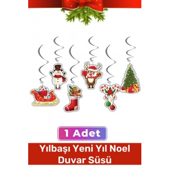 Özel Üretim Noel Yeni Yıl Yılbaşı Temalı Çift Taraflı Sarkıt Tavan Süs 6lı Kağıt Süs