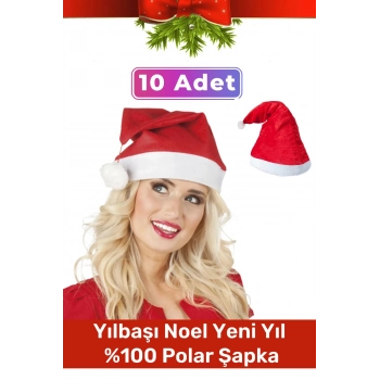Özel Üretim Yıkanabilir Ucu Ponponlu Çocuk Yetişkin Yılbaşı Noel Baba %100 Polar Şapka 10 Adet