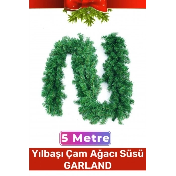 Doğal Görünümlü Dekoratif Yeni Yıl Noel Yılbaşı Çam Ağacı Süsü Garland Büyük Boy 5 Metre