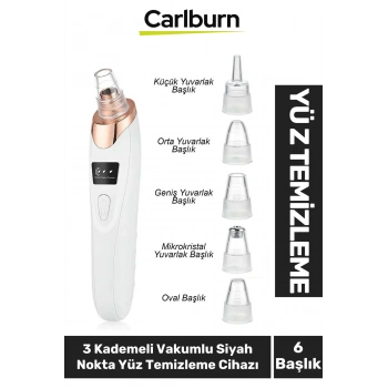 Profesyonel Dijital Göstergeli Şarjlı 6 Başlıklı 3 Kademeli Vakumlu Siyah Nokta Yüz Temizleme Cihazı
