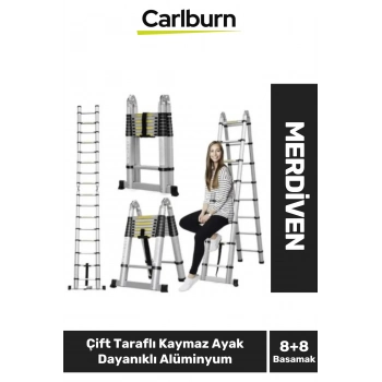Çift Taraflı Kaymaz Ayak Dayanıklı Alüminyum Açık Hali 3.8 Metre Çok Fonksiyonlu Teleskopik Merdiven