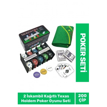 Profesyonel Blackjack 200 Poker Çipli 2 İskambil Kağıtlı Texas Holdem Casino Metal Poker Oyunu Seti