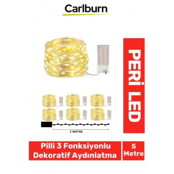 Led 5 Metre Sarı Pilli 3 Fonksiyonlu Dekoratif Aydınlatma Yeni Yıl Yılbaşı Çam Ağacı Ev Süsleme