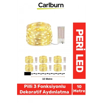 Led 10 Metre Sarı Pilli 3 Fonksiyonlu Dekoratif Aydınlatma Yeni Yıl Yılbaşı Çam Ağacı Ev Süsleme