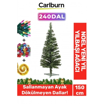 Kutulu Süsleme Seti Yılbaşı Çam Ağacı Renkli Işığı Yeni Yıl 2025 Süsleri Noel Paketi 150 Cm 240 Dal
