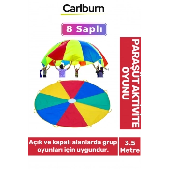 Gelişim Anaokulu Bahçe Grup 8 Tutamaç Saplı Canlı Renk Gökkuşağı 3.5 Metre Paraşüt Aktivite Oyunu