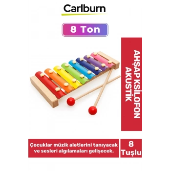 Eğitici Tın Ayarlı 8 Nota 8 Ton 25 Cm 8 Tuşlu Sesli Selefon Ahşap Ksilofon Akustik Tangram Hediyeli